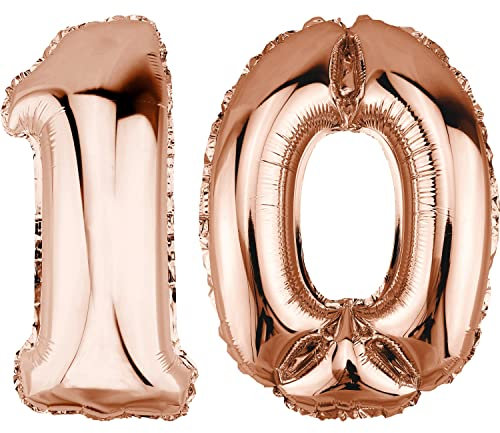 DekoRex Folienballon Rosegold 40cm Geburtstag Jubiläum Hochzeit Deko (Zahl 10)