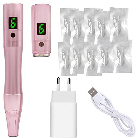 MTSM Kabellos Permanent Make up Maschine Stift Tattoo Rotary Maschine,Augenbraue Microblading Pen 10 Stück Nadeln Augenbrauen tätowierungsmaschinefür Lip Eyeliner Haaransatz A901