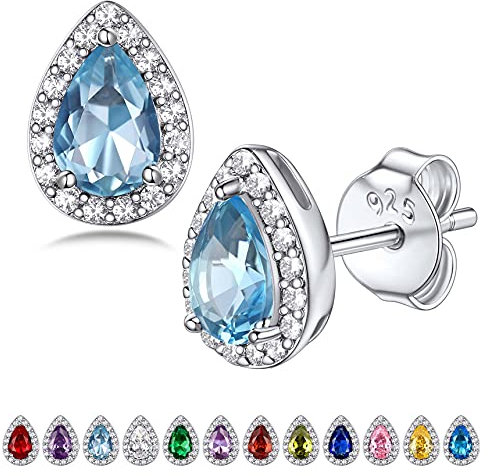 Bestyle Ohrstecker Silber 925 Birne Ohrringe für Damen, Schlafen AAA Zirkonia Ohrstecker, Geburtsstein Aquamarin Schmuck Kristall Geschenk