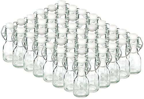 48 Fioles en Verre de 75 ml, Mini bouteilles Verre avec Bouchon Mécanique, petite Bouteilles en Verre de Remplissage, petites Bouteilles à Liqueur