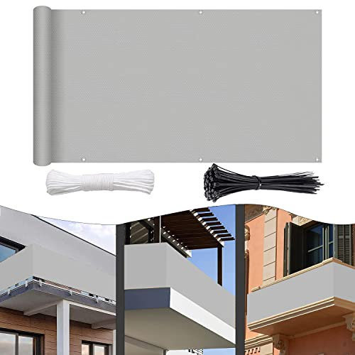 ELINHGO Brise Vent Balcon Brise Vue Balcon Tissu, imperméable à l'eau, Protection Contre Le Vent et Le Soleil, pour Jardin et Lieu de fête, Piscine, terrasse - Gris Clair