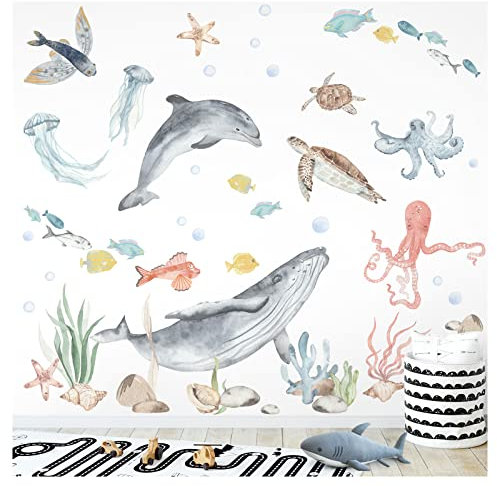 Grandora XXL Wandsticker Unter dem Meer Wandtattoo Fische Unterwasserwelt Kinderzimmer Babyzimmer Wohnzimmer Wandaufkleber Deko DL869-4