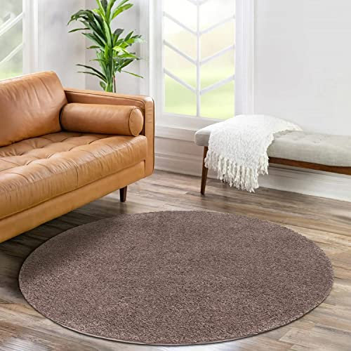 carpet city Shaggy Hochflor Teppich - Rund 120 cm - Braun - Langflor Wohnzimmerteppich - Einfarbig Uni Modern - Flauschig-Weiche Teppiche Schlafzimmer Deko