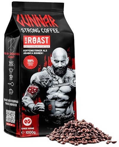 Blank Roast - GUNNAR - 1kg - Ganze Kaffee-Bohnen Extra Stark - Kräftige Robusta-Röstung - 494mg Koffein je Tasse - Würzig & Kraftvoll mit Noten von dunkler Schokolade - Säurearm