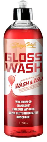 ShinyChiefs GLOSSWASH Kirsche - WASH & WAX - Mildes Autoshampoo mit Glanzverstärker für den Just-Waxed-Look nach der Autowäsche - Schonende Autoreinigung 2in1 mit sichtbarem Lackschutz, 500ml