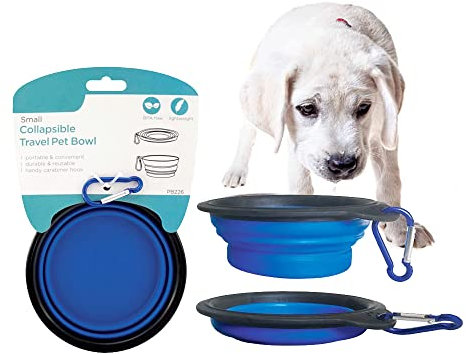 Collapsible Travel Pet Bowl with Soft Rimmed Edge, Portable, Lightweight, Travel Dish for Dogs, Cats and Other Medium to Small Animals. BPA Free, Eco Friendly and Features a Caribiner Clip