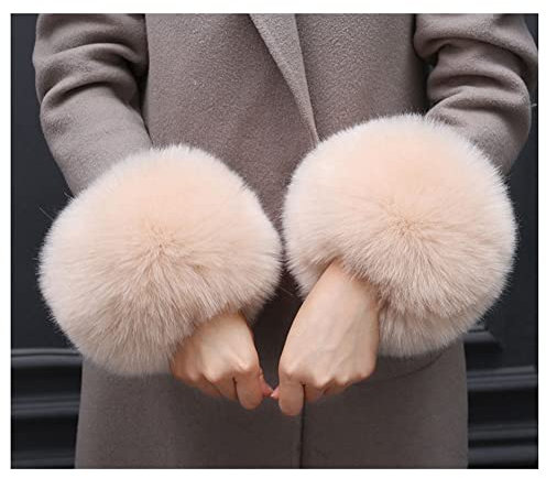 SHTGOI Damen Pelzmanschetten Fell Handgelenk Wärmer Kunstpelz Manschetten Armstulpen Winter Handwärmer Ärmel Plüsch Pulswärmer Fellstulpen Faux Pelz Armstulpen Handschuhe Khaki