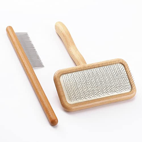 Carpet Rake Sheepskin Wool Brush and Sheepskin Brush Cleaner Comb, More Suitable for Pile Carpets/Rugs, for Carding Fur, Restore Carpets Softness and Texture (Wood, 2PCS(Big+ Small)