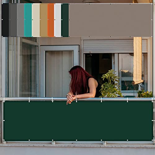 Balkon Sichtschutz Seitenmarkise 50 x 200 cm mit Ösen Kabelbinder Wetterfest Sonnen Segel PB2 PES 100% Polyester für Balkon Garten Balkongeländer, Dunkelgrün