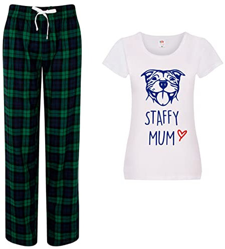 60 Second Makeover Limited Staffy Mum Ladies Tartan Trouser Women Pyjama Set Staffordshire Bull Terrier Pyjamas For Women Dog Mum Pjs Pjama Pajamas Set Green - XL