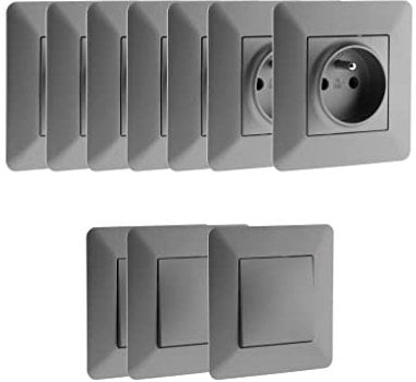 Lot de 7 prises et 3 va-et-vient titanium - Artezo