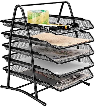 XJYMCOM Mesh Desk Organiser 5 Tier Mesh Letter Tray,Office Filing Trays Holder Desk Tray Organiser Desk Drawer Tray A4 File Storage Mesh Filling Collection