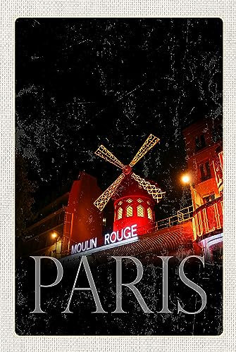 Holzschild 18x12cm Moulin Rouge Paris Varieté Geschenk Wand Deko Bar Kneipe Sammler Geschenk