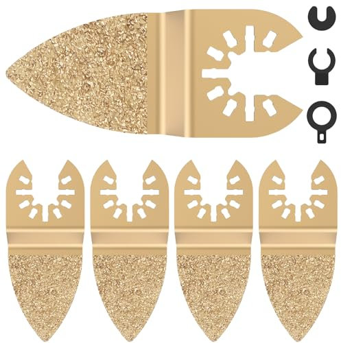 5Pcs Finger Oscillating Saw Blade Set Carbide Oscillating Multi Tool Blades Quick Release Woodworking Cutting Oscillating Tool Blade with 3 Spacer Adapters for Grout Concrete Brick home