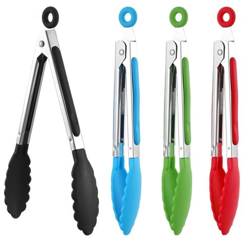 Pinces de Cuisine,4 PCS Pince Barbecue en Acier Inoxydable avec Embouts en Nylon Ustensiles de Cuisine pour Cuisiner