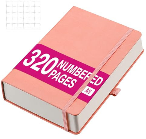 RETTACY Notizbuch Kariert A5, Dickes Notizbücher, 320 Seiten quadratisches Notizbüch, 100gsm kariertes Papier, Innentasche, für Büro Schule Arbeit Frauen Männer 14.5 x 21cm -Rosa
