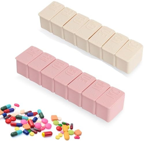 RUIENGCOMM 2 Pcs Daily Pill Box Portable Pill Case Weekly Pill Organizer Plastics Weekly Tablet Organiser Pill Container for Tablet Organiser Vitamins Supplements Medicine