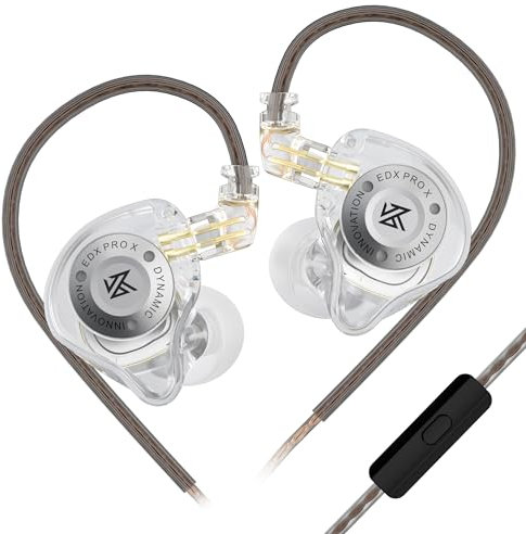 KZ EDX Pro X in Ear Headphones, HiFi IEM Earphones, Deep Bass Sound in Ear Monitor with Detachable Cable, for Audiophile Dj Singers-White Mic