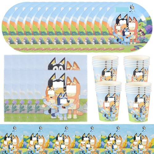 Vajilla Cumpleaños Puppy 81pcs Cachorro Juegos De Vajilla, Juego De Vajilla Platos De Papel, Servilletas, Mantel Para Cumpleaños Decoración, Para 20 Invitados