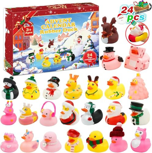 Adventskalender 2024 für Kinder, 24 Tage Ente Weihnachts Adventskalender Baby Weihnachts Gummienten Badespielzeug für kleinkind, Jungen, Mädchen, Kinder Geschenke