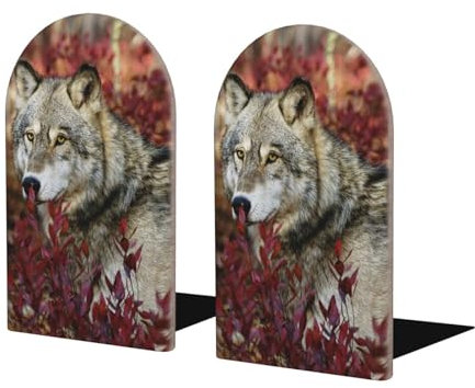 Wolf, 2er Set Buchstützen Bücherregal Lustiger Holz Buchstopper Buchstützen Buchhalter und Ständer