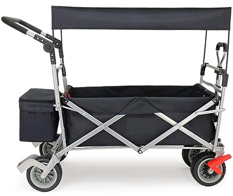 Faltbar Handwagen Bollerwagen Transportwagen Klappbarer Gartenwagen, Robuster Wagen Mit Vordach Für Outdoor-Camping, Strand, Zugwagen Mit 4 Rädern Faltbollerwagen Faltwagen Strandwagen(Black)