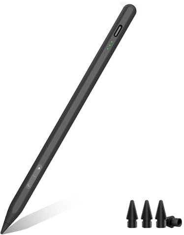 MYSTILUCK Schwarz Stift für iPad (2018-2024) – Schnellladeleistung Palm Rejection und Neigungssensitivität, Kompatibel mit iPad Pro 12.9 Zoll (M4/M3/M2), Air 7/6/5/4/3, 10. Gen-6. Gen & Mini 5/6
