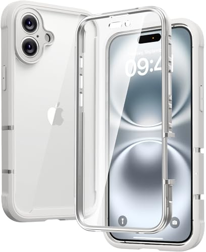Diaclara Designed for iPhone 16 Plus Case, Full Body Rugged Case with Built-in Touch Sensitive Anti-Scratch Screen Protector, Upgraded [Full Camera Protection] for iPhone 16 Plus 6.7 (White)
