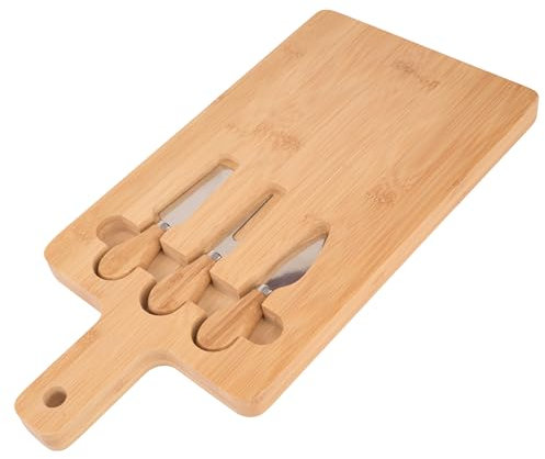 TARUNMO Käsebrett Mit Käsemesser Set Alle Natürlichen Bambus, Cheese Board Set Von 4, Servierbrett Holz Einzigartige Geschenke 40X20Cm