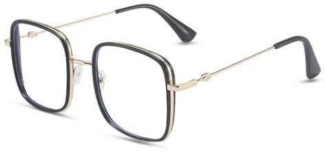 AOOLIA Quadrat Blaulichtfilter Brille für Damen Herren, Retro Frame Ohne Stärke Brille Computer Anti-Blaulicht Brillen (Schwarz)