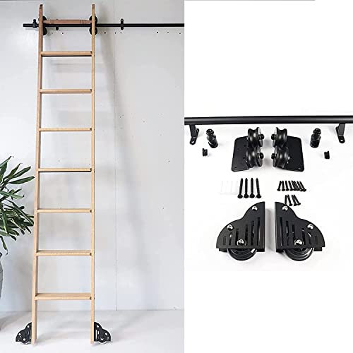 CuNtoHHH Schiebeleiter-Bibliothek, komplettes Hardware-Set (ohne Leiter), Rollleiter-Hardware-Bibliothek, schwarz, Mobile Leiterschiene für Zuhause/drinnen/auf dem Dachboden, mit Bodenrollen (Größe:
