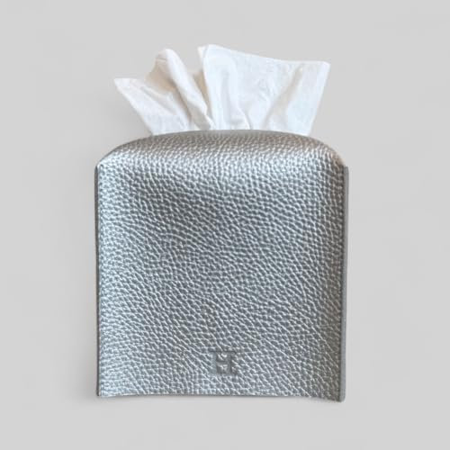Hirano's Bazaar - Porta fazzoletti in pelle vegana, quadrato, argento artico