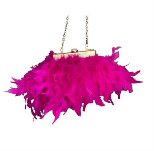 HKYBCF Feder Clutch Tasche Abendtasche aus Plüsch mit Federn, Clutch, Handtasche mit Abnehmbarer Kette, Mini-Umhängetasche, Hochzeitstasche for Party und Abschlussball(Deep Pink)