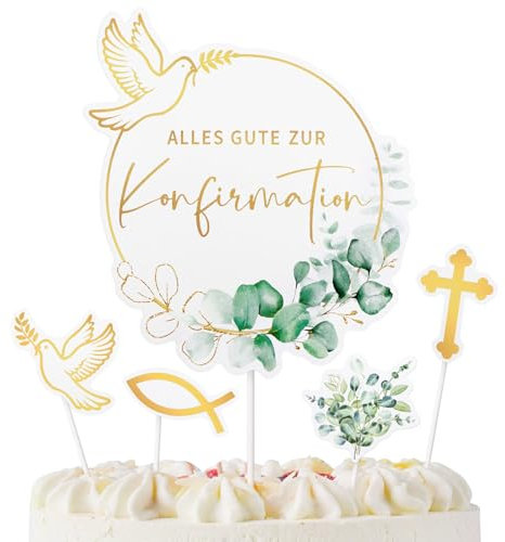 9 Stück Konfirmation Kuchendekoration Taube Fisch Tortendeko Cake Topper Tortenaufsätze Geschenke Muffin Tortentopper für Jungen Mädchen Kommunion Party deko (Alles Gute zur Konfirmation)