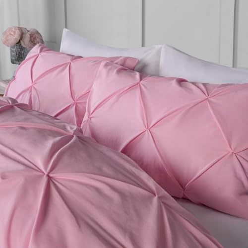 Highams Duvet Cover King, Luxury Pintuck Pleat Bedding Sets King Size Super Soft Hotel Quality Bedding with Pillowcase King Duvet Quilt Covers - Pink