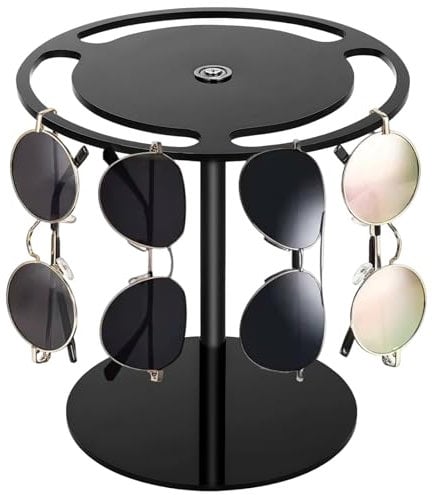 NLONLL 360 Gradi Espositore Occhiali Scatola Porta Occhiali da Sole Portaocchiali Multiplo da Casa Porta Occhiali da Tavolo Rotante in Acrilico Adatto per Occhiali da Sole Orologi e Bracciali (Nero)