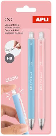 APLI 20066-2er-Pack Druckbleistifte HB grau Infinity mit blauen und rosa Hülsen