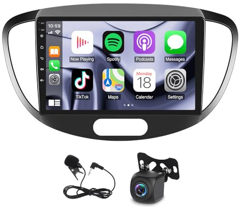 Slakerbe Android 13 Autoradio 2 Din mit Carplay Android Auto kompatibel mit Hyundai i10 2007-2013, 2G+32G 9 Zoll Auto Radio Stereo mit Bluetooth Navi WiFi FM RDS Rückfahrkamera Mic