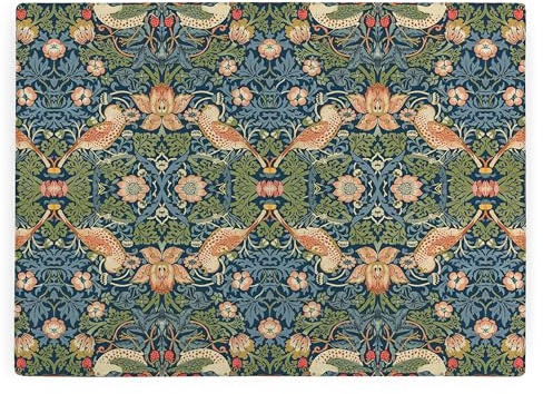 Blue Strawberry Thief Glass Worktop Protector - William Morris Artwork Smooth Kitchen Chopping/Cutting Board Gift - 39cm x 28.5cm (15 x 11)