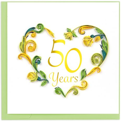 Quilling Card Handmade Quilled 50th Wedding Anniversary Card – 6x6 Inch Blank Card with Envelope – Fair Trade Verified – Unique Paper Art Keepsake for Wedding Anniversary