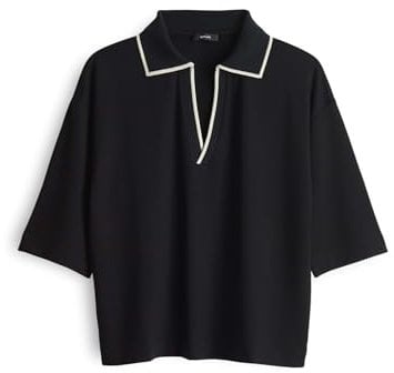 OPUS Damen Kurzarmshirt | SOFFICE Loose Poloshirt im College Stil Black, 42