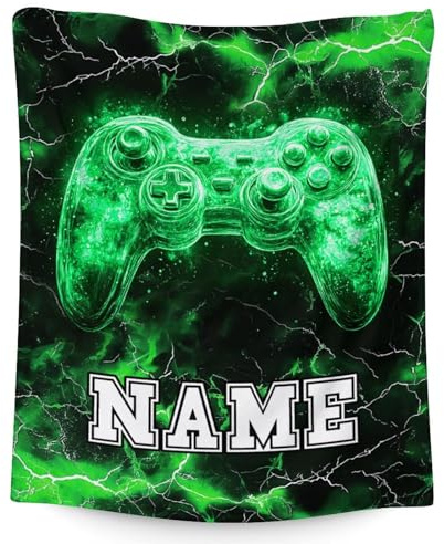 GiftRomance Personalisierte Gaming Decke Kinder mit Namen – Gamer Kuscheldecke Jungen, Flauschige Fleecedecke Bett Sofa Kinderzimmer, Geschenkidee für Zocker Kids