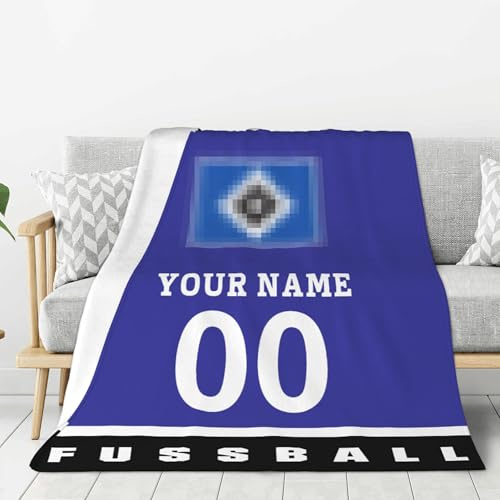 Generisch Personalisierte HSV Decke,Kuscheldecke mit Namen&Nummer,Hamburger Flauschige Decke für Stadion, Couch & Wohnzimmer, Fußball Fans -102x127 cm, 127x153 cm, 153x204 cm