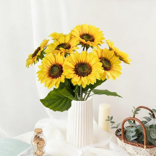 TILONKJ 8Stück Künstliche Sonnenblumen,47cm Langer Stiel Seide Sonnenblumen | Sonnenblume Künstlich für Tischdeko, Herbstblumen Künstlich, künstliche Blumen deko für Hochzeit Party