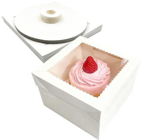 QUIIEOSKIA 5er-Pack Tortenbox Set, Wiederverwendbar Kuchenbox, Tortentransportbox,Tortenschachtel mit Fenster, Kuchentransportbox und 5 Kuchenrunde Bretter (30,5 x 30,5 cm)