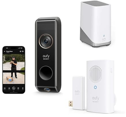 eufy Security Video Doorbell Dual Camera S330 (Battery-Powered) Add-on with S380 HomeBase, Add-on Chime,2K HD Video Doorbell with Package Detection, Family Recognition, No Monthly Fee