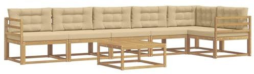 vidaXL Outdoor-Sofagarnitur 7 pcs Weiß und Beige 79 x 79 x 37 cm, Moderne Garten-Sofa-Ecke, wetterfestes Set, modulares Lounge-Möbel, ergonomisch & Akazien-Stil