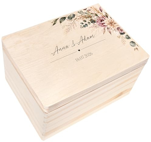 Creative Deco Hochzeitsgeschenke Personalisiert für Brautpaar - Blumen | Geschenk zur Hochzeit | Erinnerungsbox Hochzeit | Holzkiste mit Deckel | Personalisiertes Hochzeitsgeschenk Farbdruck