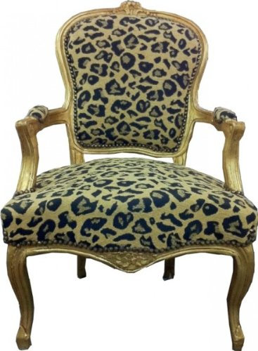 Casa Padrino Barock Salon Stuhl Leopard Muster2 / Gold