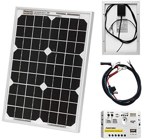 10W 12V Photonic Universe Solar Power kit with 5A Charge Controller and Battery Cables for a Motorhome, Caravan, Camper, Boat or Any 12V System (10 watt)